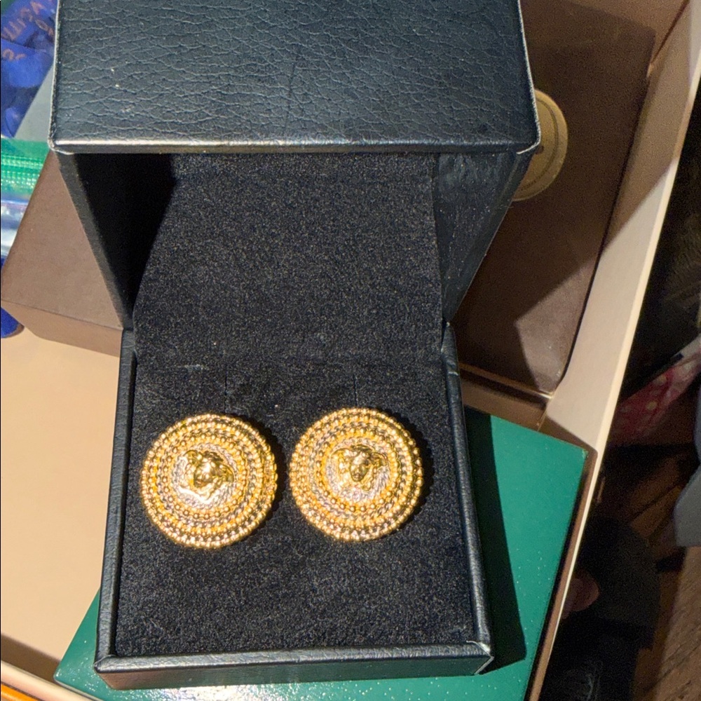 Versace Earrings gold Medusa button earrings silver and gold tone stud earrings - Picture 5 of 17